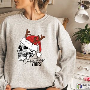 Christmas Vibes Sweatshirt Christmas Skeleton Shirt Christmas Crewneck Sweater Holiday Gift 3