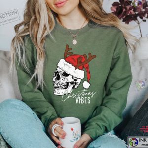 Christmas Vibes Sweatshirt Christmas Skeleton Shirt Christmas Crewneck Sweater Holiday Gift 4