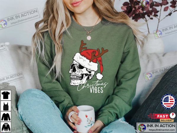 Christmas Vibes Sweatshirt, Christmas Skeleton Shirt, Christmas Crewneck Sweater, Holiday Gift