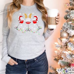 Christmas Wine, Christmas Gift, Wine Merry Christmas Long Sleeve, Wine Glass Santa Hat Sweater