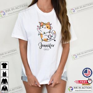 Cute Christmas Cat Custom Christmas T shirt Personalized Name Cat Sweatshirt 2