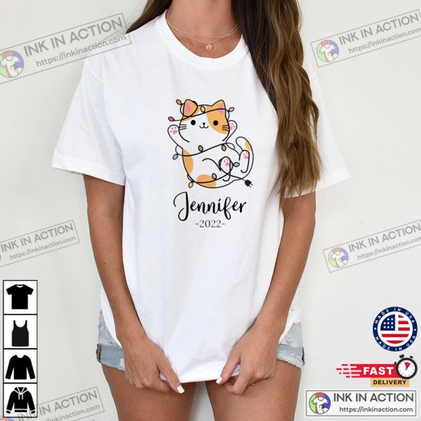 Cute Christmas Cat, Custom Christmas T-shirt, Personalized Name Cat Sweatshirt