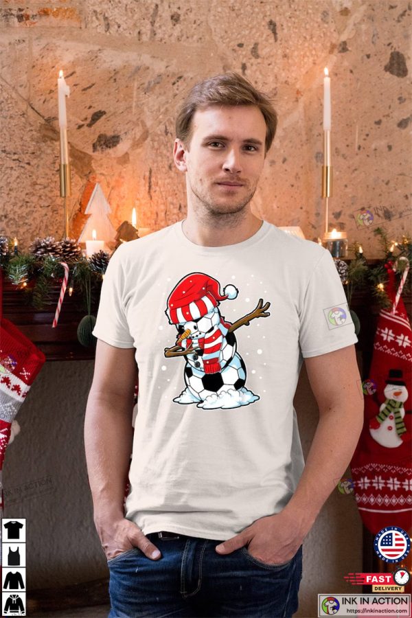 Dabbing Snowman Soccer Ball Christmas Shirt
