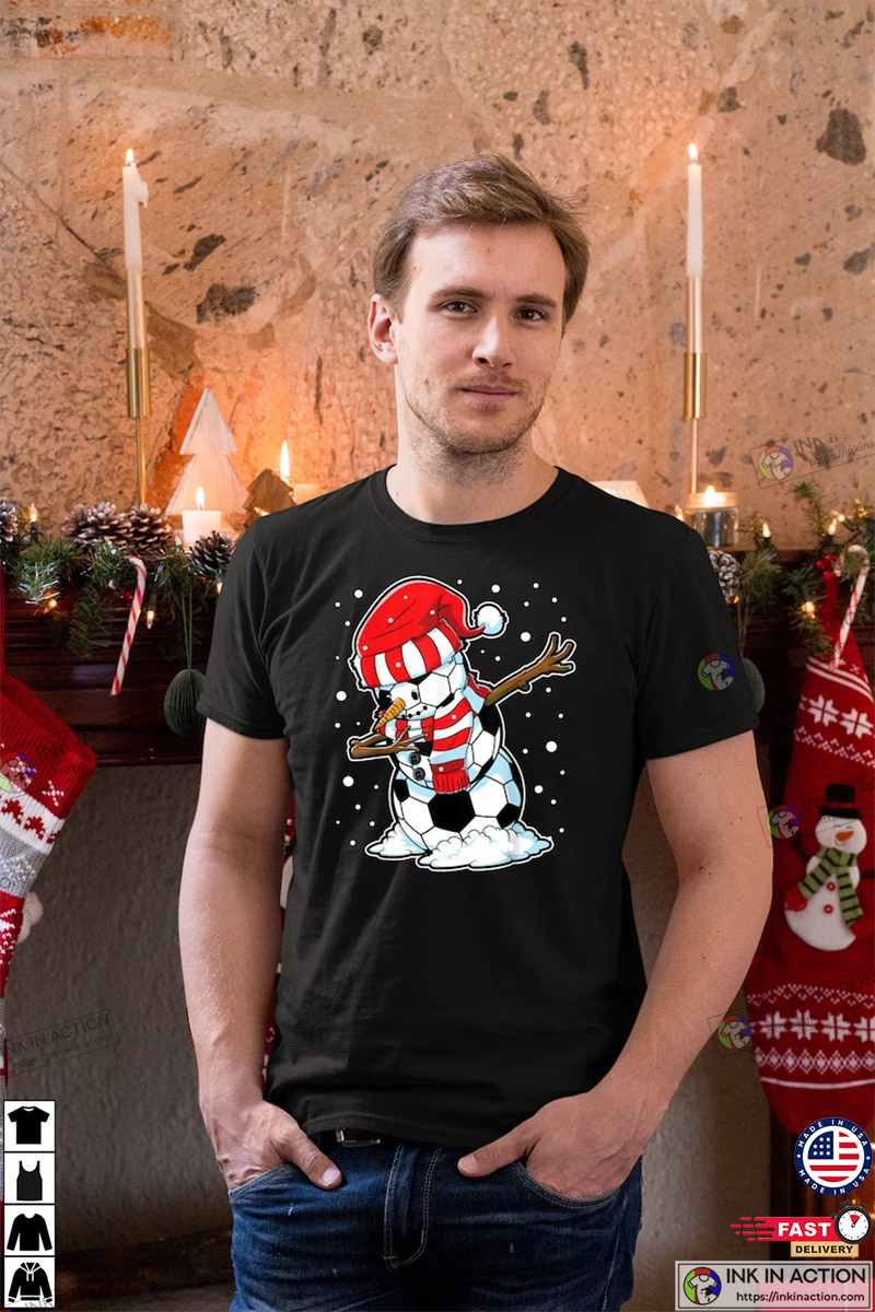 Dabbing Snowman Soccer Ball Christmas Shirt - Ink In Action