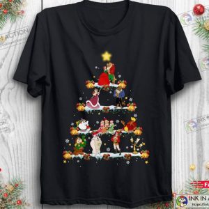 Disney Beauty and The Beast Group Shot Christmas Tree ShirtBelle The Beast Lumiere Cogsworth Mrs.Potts Chip Christmas Shirt Unisex T shirt 2