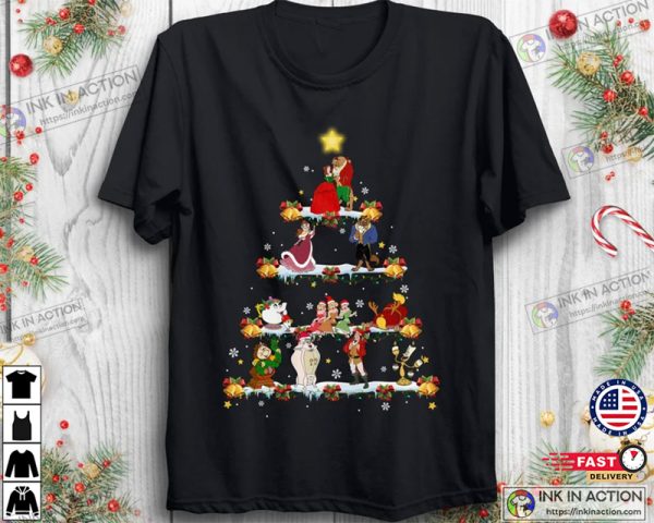 Disney Beauty and The Beast Group Shot Christmas Tree Shirt
