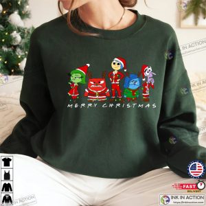 Disney Inside Out Group Characters Christmas Lights Merry Christmas Disgust Anger Joy Sadness Fear Santa Costume Shirt Unisex T shirt 3