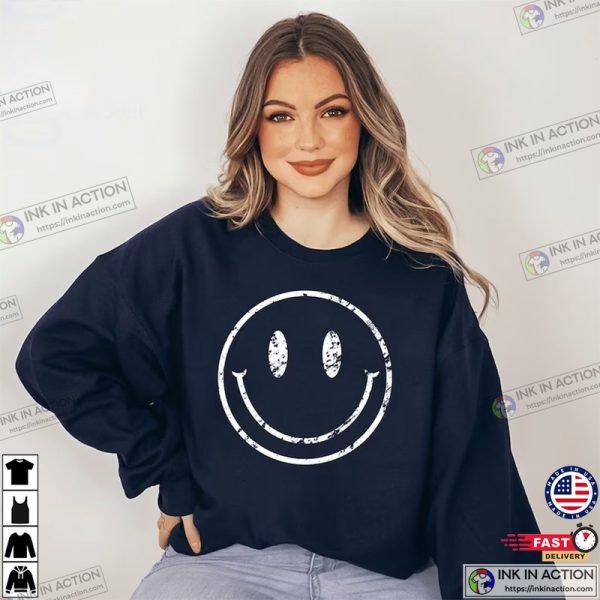 Distressed Smile Face Sweatshirt