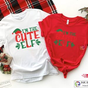 Elf Matching Couple Shirts Im The Bearded Elf Im The Cute Elf Couples Christmas ShirtsMatching Couples Christmas Shirts 2