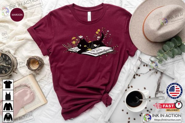 Floral Cat Shirt, Cat Lover Shirt, Cat Book Shirt, Cat Lover Gift, Cute Cat Shirts