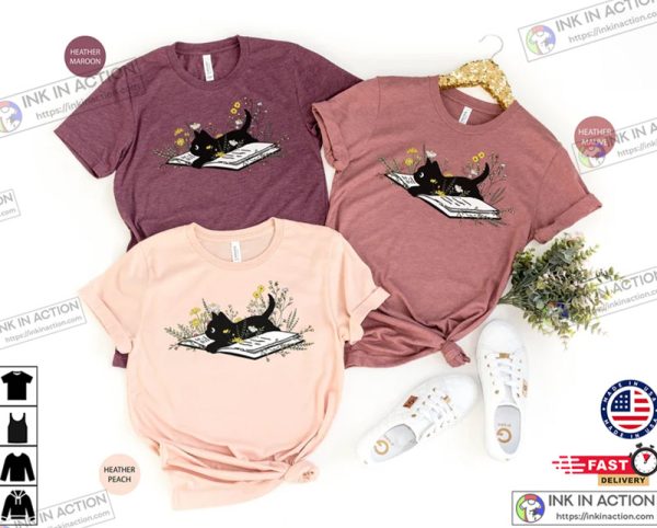 Floral Cat Shirt, Cat Lover Shirt, Cat Book Shirt, Cat Lover Gift, Cute Cat Shirts