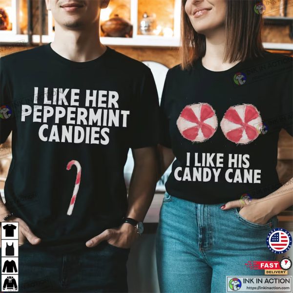 I Like Her Peppermint Candies I Like His Candy Cane Funny Couples Christmas Sweatshirts