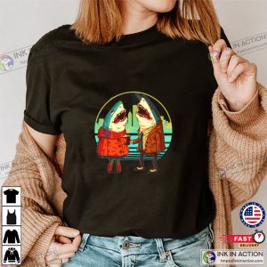Funny Hipster Shark Couple Graphic Tee 3