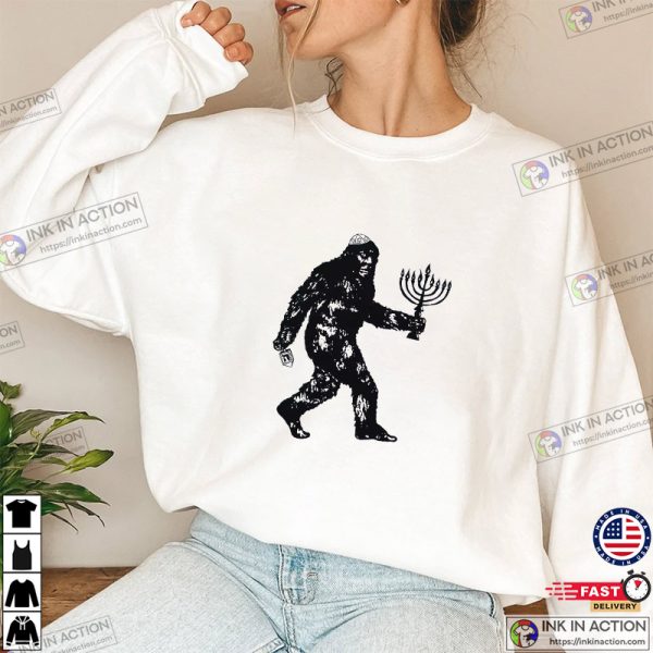 Funny Jewish T-shirt Bigfoot Hanukkah Shirt Chanukah Humor Tee Menorah Dreidel Essential Shirt