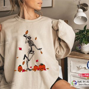 Halloween Dancing Skeleton Sweatshirt Pumpkin Sweatshirt Skeleton And Pumpkin Sweatshirt For Halloween Fall Sweatshirt Funny Halloween Sweatshirt 4