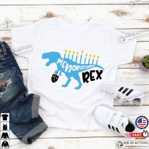 Happy Hanukkah Shirt Menorosaurus Rex Dinosaur Kids Hannukah Tee 3