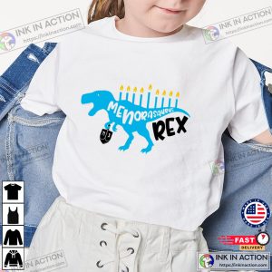 Happy Hanukkah Shirt Menorosaurus Rex Dinosaur Kids Hannukah Tee