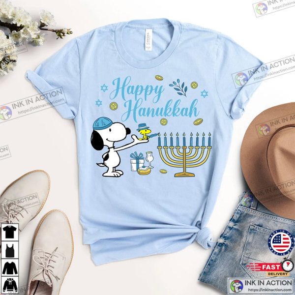 Happy Hanukkah Snoopy Shirt Holiday Peanuts Shirt Hanukkah Gift Menorah Shirt Jewish T-shirt