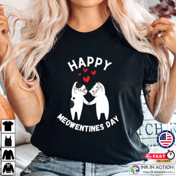 Happy Meowentines Day Couple Cat Valentines Day T-shirt