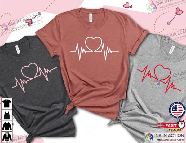 Heart Beat Valentines Day Couple Matching Tee