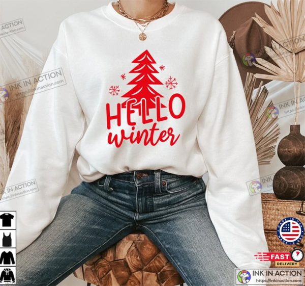 Hello Winter Christmas Tree Cute Winter Shirt
