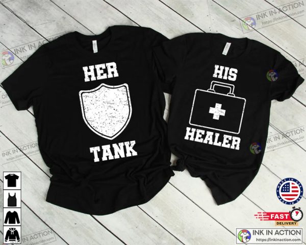 Her Tank His Healer Gamer Couple Shirts