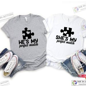 Hes Shes My Perfect Match Shirt Couple Matching Puzzle Shirt Couple Matching Outfits Funny Couples Tee 1