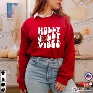 Holly Jolly Vibes Sweater Retro Santa Sweater Santa Sweatshirt Vintage Graphic Tee Merry Christmas Sweater 4