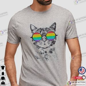 Funny LGBT Rainbow Pride Kitty With Sunglasses Gay Pride Shirt