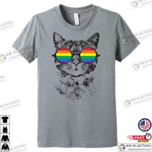 LGBT Shirt Rainbow Cat T Shirt Pride Kitty with Sunglasses Funny Cat Shirt Cat Gay Gift Premium Vintage T Shirt Gay Pride Shirt 2