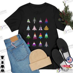 LGBTQI Christmas Trees LGBT Pride Flags Queer Christmas Gift Nonbinary Bisexual Asexual Unisex T Shirt 1