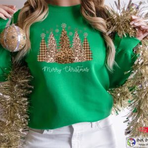 Leopard Merry Christmas Trees Sweatshirt Christmas Sweatshirt Holiday Sweater 1