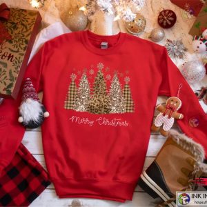 Leopard Merry Christmas Trees Sweatshirt Christmas Sweatshirt Holiday Sweater 2