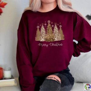 Leopard Merry Christmas Trees Sweatshirt Christmas Sweatshirt Holiday Sweater 3