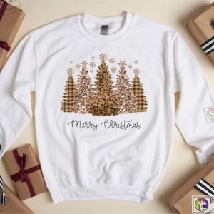 Leopard Merry Christmas Trees Sweatshirt Christmas Sweatshirt Holiday Sweater 5