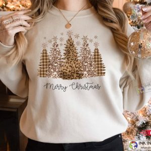 Leopard Merry Christmas Trees Sweatshirt Christmas Sweatshirt Holiday Sweater 6