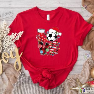 Love Soccer Ball Wearing Santa Hat Christmas Shirt