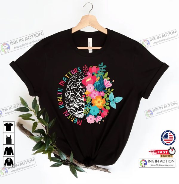 Floral Brain Mental Health Plant Lovers T-Shirt