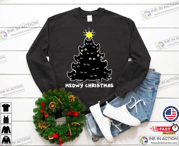 Meowy Christmas! Funny Ugly Christmas Sweaters Cat Meowy Christmas Shirt Family Christmas