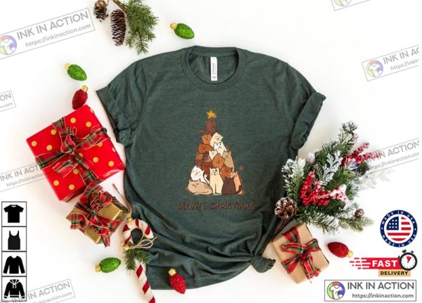Meowy Christmas Shirt, Retro Christmas Cat Shirt