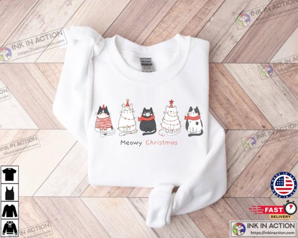 Meowy Christmas Sweatshirt, Happy Cat Year Shirt, Funny Christmas Cat Shirt