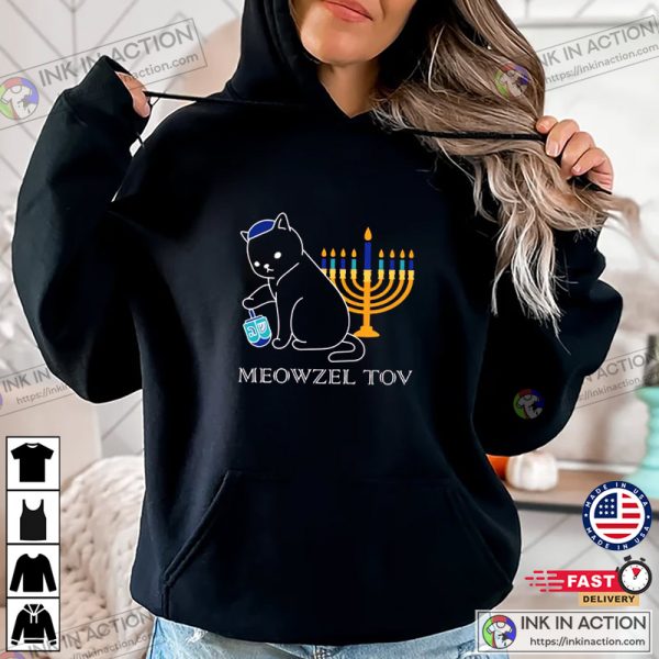 Meowzel Tov Dreidel Menorah Cat Chanukah Gift Funny Hanukkah Shirt