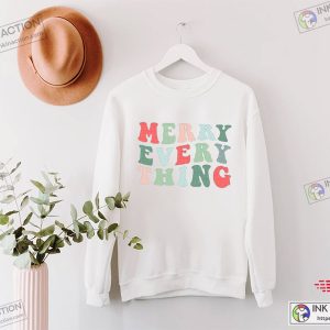Merry Everything Shirt Holiday Outfit Retro Groovy XMAS Shirts 1