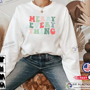 Merry Everything Shirt Holiday Outfit Retro Groovy XMAS Shirts 2