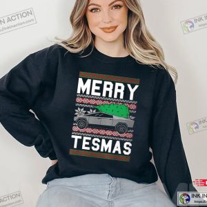 Merry Tesmas Cybertruck Electric Car, Truck Elon Musk Futuristic Technology Meme, Rocket Space Xmas Holiday Party