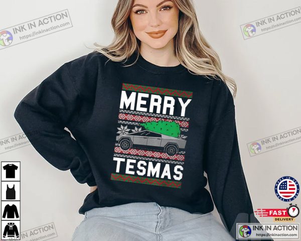 Merry Tesmas Cybertruck Electric Car, Truck Elon Musk Futuristic Technology Meme, Rocket Space Xmas Holiday Party