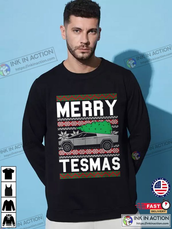 Merry Tesmas Cybertruck Electric Car, Truck Elon Musk Futuristic Technology Meme, Rocket Space Xmas Holiday Party