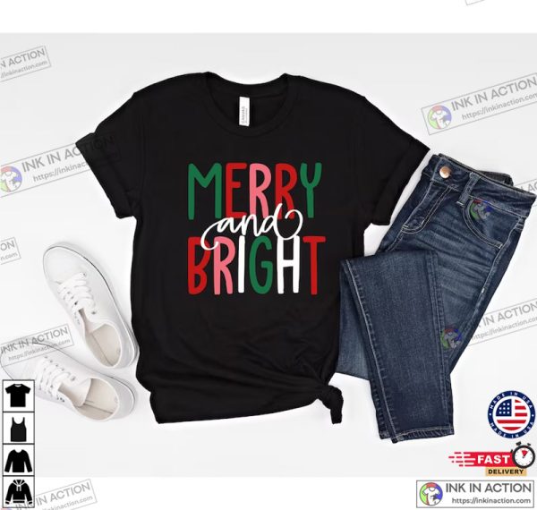 Merry and Bright Colorful Christmas Tee