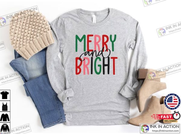 Merry and Bright Colorful Christmas Tee