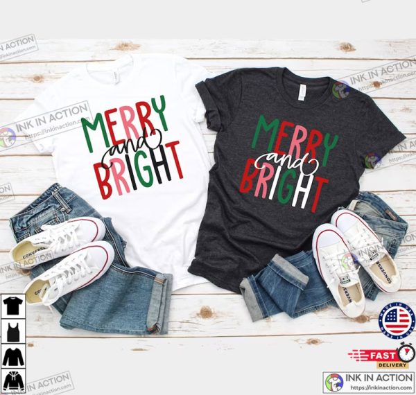 Merry and Bright Colorful Christmas Tee